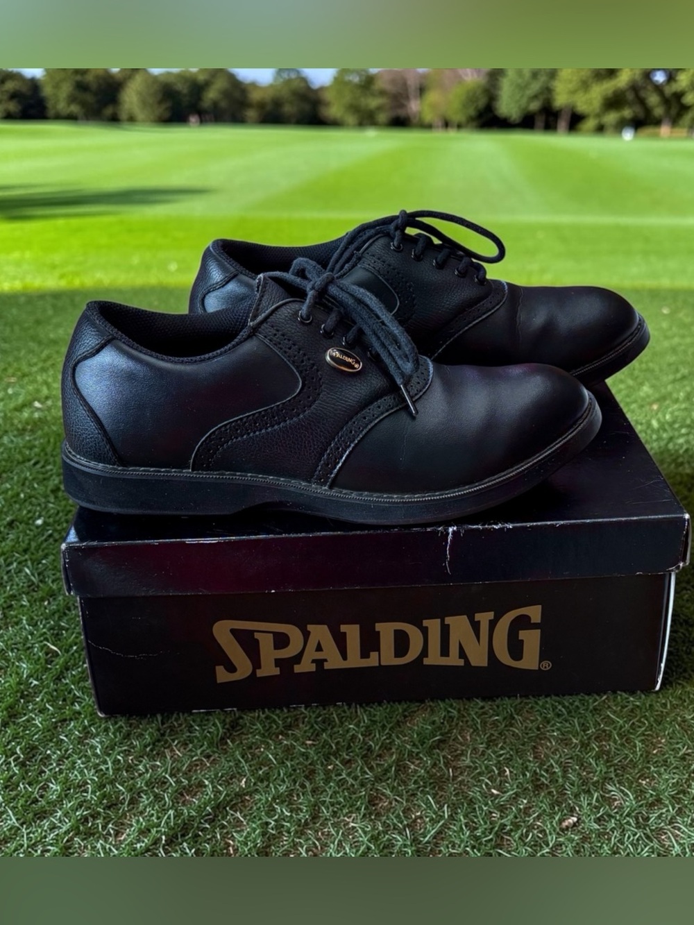 Spalding Vintage Black Golf Shoes Size 7 Soft Spikes Classic Lace-Up